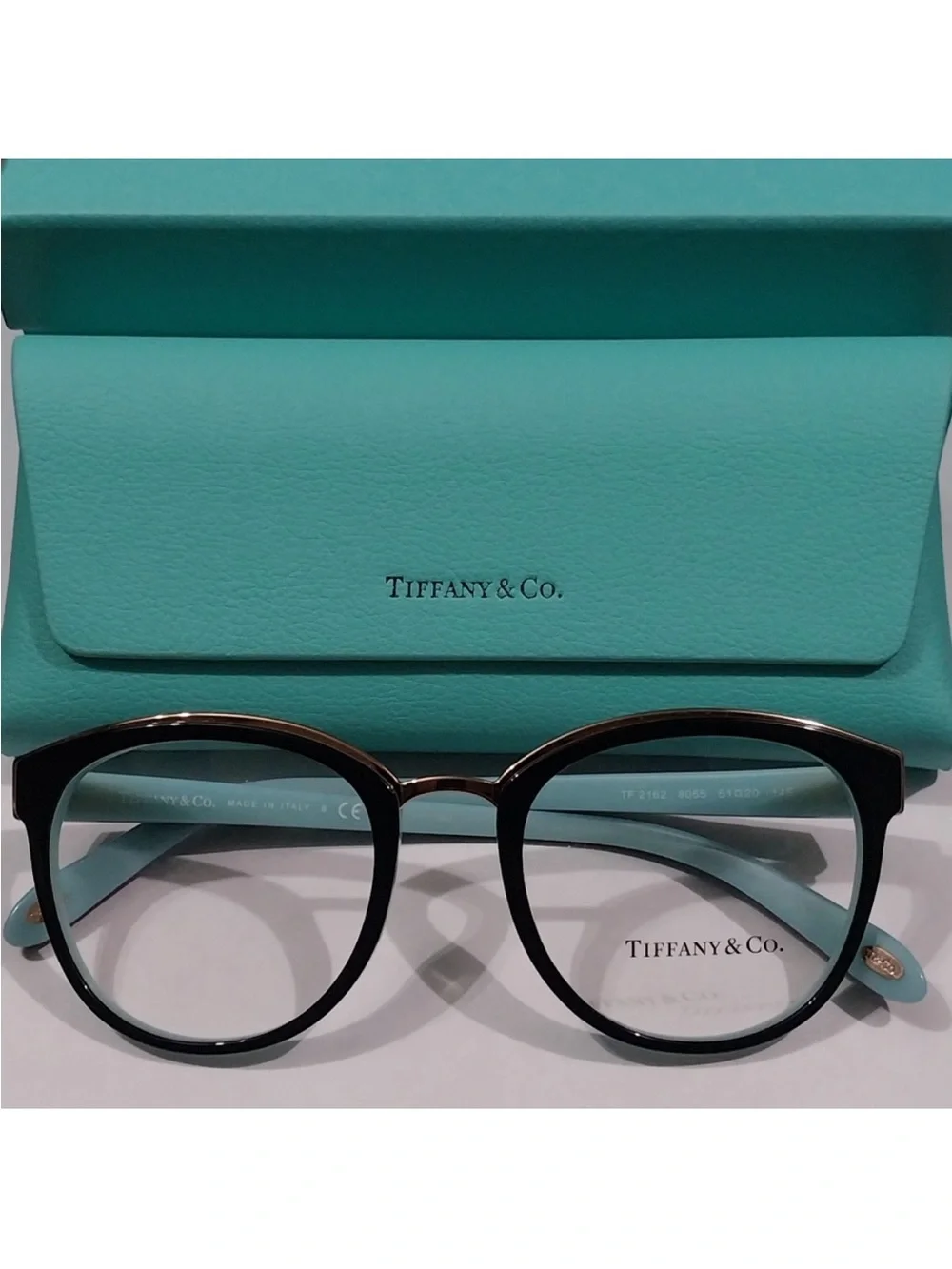 Tiffany & Co Black Round Glasses TF 2162 8055 Black On Blue Eyeglasses 51-20-145